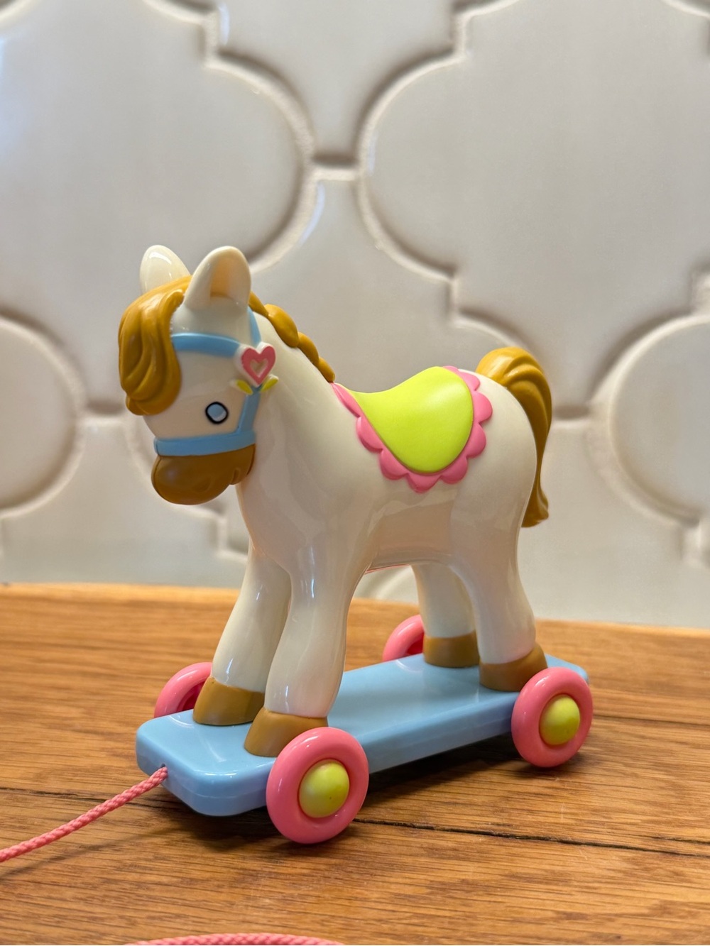 Vintage American Girl Bitty Baby White Horse Pony Pull Toy with Wheels & String